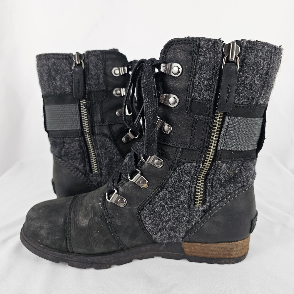 Sorel Womens Major Carly Winter Boots Black Gray Leather NL2324-010 Mid Calf 5.5 - Picture 2 of 9